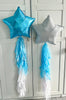 physical White and blue star shaped balloons with tassel tail ice winter wonderland birthday decorations- fully assembled ready to use Decopompoms